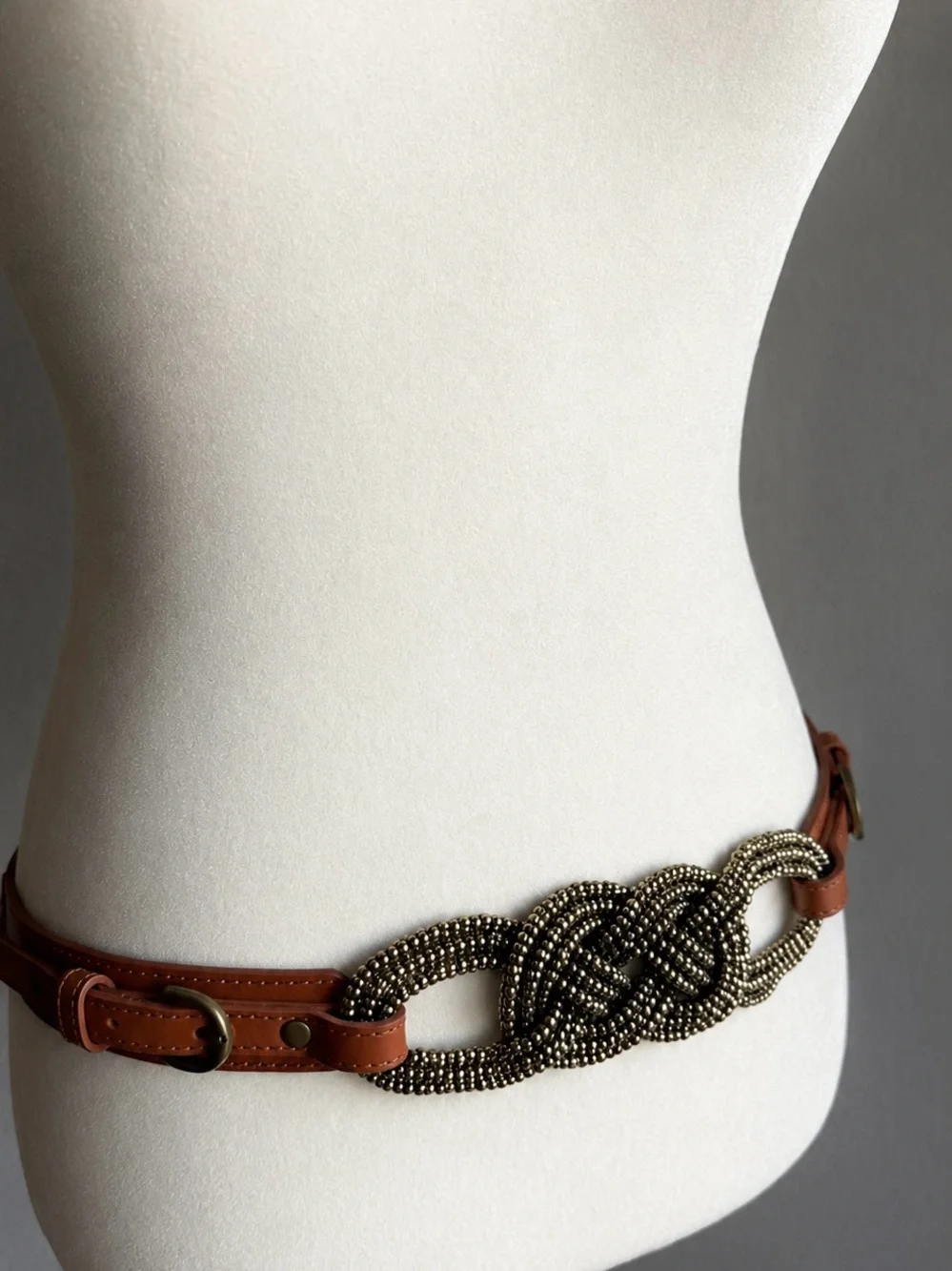 Vintage Inspired Beaded Knot Leather Stretch Boho Statement Waist Belt